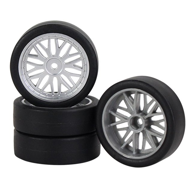 Milaget 4 Pack RC Car Rims And Tires Durable Tires 32mm Diameter Repalces for 1:18 Scale Sliver