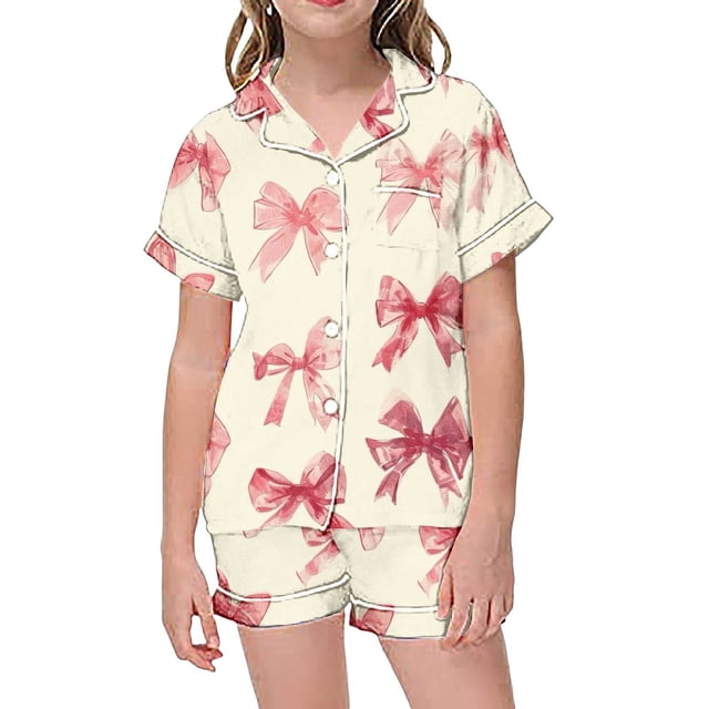 Pyjama en Satin pour Garçon Imprimé Manches Courtes Boutonné Ensemble de Vêtements d'Intérieur Ensemble de Pyjama Mode pour Filles Pyjamas pour Filles Garçons Mode pour Filles