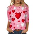 thumbnail image 1 of Amzcrzy Valentines Day T-Shirt pour Femmes Mode Cœur d'Amour Graphique T-Shirts de la Saint-Valentin Décontractés Manches 3/4 Col Rond T-Shirts Hauts Cadeaux Valentines Day pour Femmes, 1 of 5