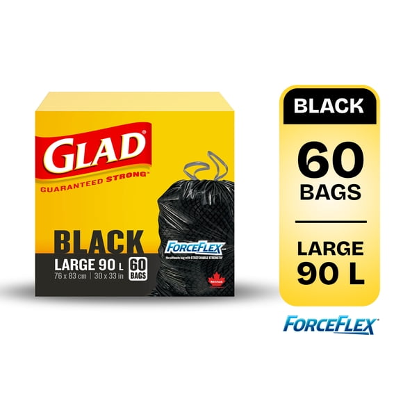 Glad Black Garbage Bags - Large 90 Litres - ForceFlex,