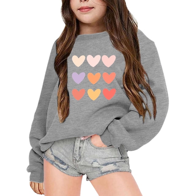 YOUSNH Chandails pour Enfants Chandails d'Automne et d'Hiver à Lettres Imprimées Col Rond Manches Longues Chandails à Capuche pour Filles Gris 3-4 Ans
