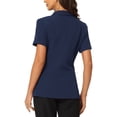 thumbnail image 3 of INSPIRE CHIC Women's Blazer Notch Lapel Collar Short Sleeves One Button Wear-to-Work Suit Jackets L Dark Blue, 3 of 5