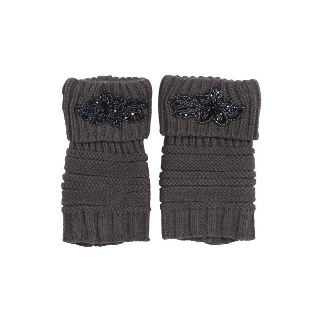 Poignets de Bottes d'Hiver pour Femmes avec Pièce Florale - Gris