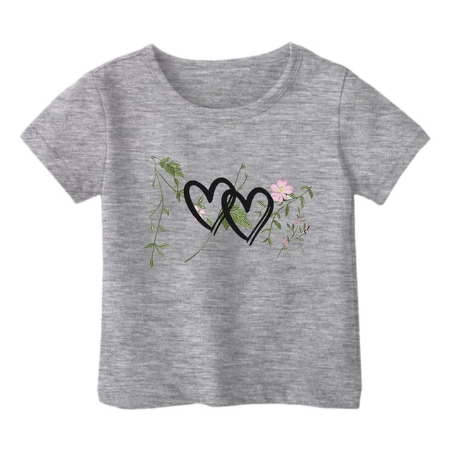 AJIWYH Uniforme pour Filles, Mode Garçon et Fille Décontractée Imprimée Col Rond Ample T-Shirt à Manches Courtes Haut, Polo pour Fille de 3-4 Ans, Gris