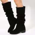 thumbnail image 1 of EGNMCR Knee High Boots Women's Fall Winter Flock Solid Color Long Boots Middle Heels Boots Pointed-Toe Knee High Boot, 1 of 5