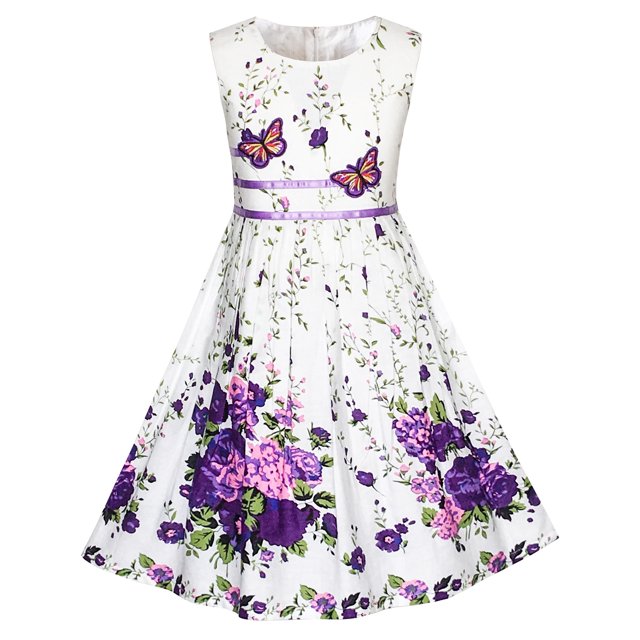 Robe Fille Violette Papillon Fleur Robe de Fête 7-8 Ans