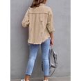 thumbnail image 2 of SEARIPE Women‘s Casual Denim Jacket Frayed Hem Ripped Long Sleeve Jean Jacket With Pockets Pink M, 2 of 5