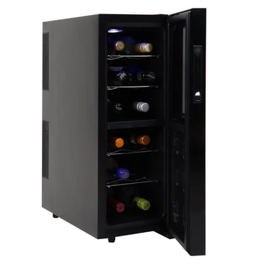 Koolatron 12 Bottle Dual Zone Wine Cooler Freestanding, Wine Refrigerator, Double Paned Tempered Glass Door for Reds, Whites, Rose and Sparkling Wine
