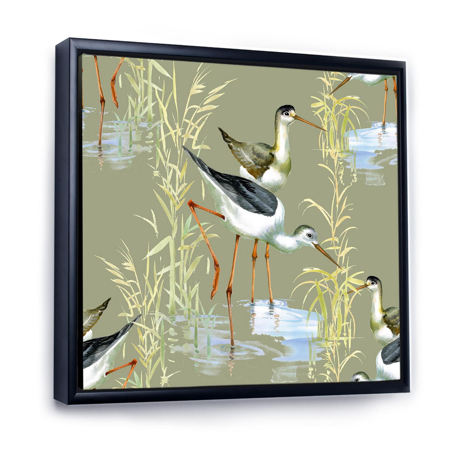 Designart Hérons Oiseaux Dans L'eau ART MURAL À CADRE FLOTTÉ