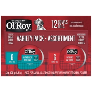 Ol' Roy with Turkey Loaf & with Beef Loaf in Savoury Juices Wet Dog Food Variety pack for Small Adult Dogs Cups 1.2kg