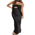 thumbnail image 1 of Women‘s Satin Tube Dress Solid Color Flower Gown with Scarf, 1 of 9