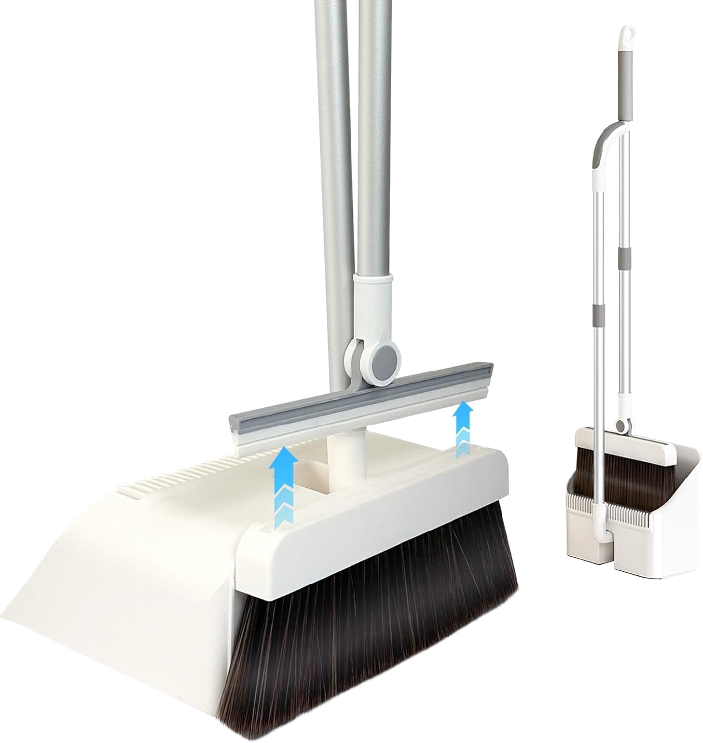 3-in-1 Magnetic Broom and Dustpan Set: 180° Rotatable Silicone Broom, Large Dust Pan with Self-Cleaning Teeth, Upright Stand Broom and Dustpan Combo for Home, Office, Lobby, and Pet Hair Cleaning
