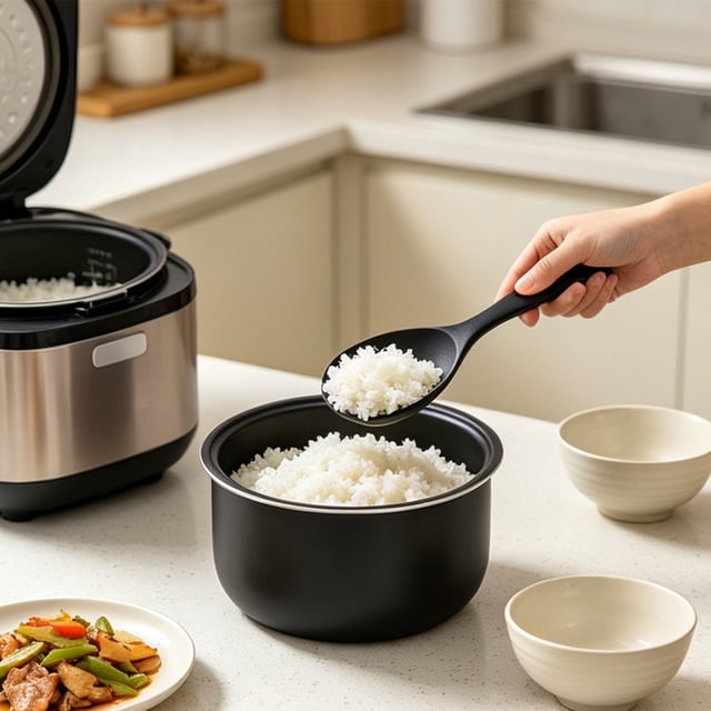 Non-Stick Silicone Rice Spoon Heat Resistant Kitchen Utensil for Rice Cooker, Food Grade Flexible Spatula with Hanging Hole