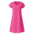 thumbnail image 4 of CHUANK Robes en Lin pour Femmes Été Grande Taille Manches Courtes Col en V Longueur Genou Robe Ample Décontractée Confortable Robe de Plage Soldes de Liquidation 2024, 4 of 6