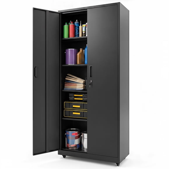 Costway Armoire de Rangement Métallique Roulante de 73 Pouces, avec 4 Roues Lisses, 2 Verrous et 2 Clés pour Bureau, Noir