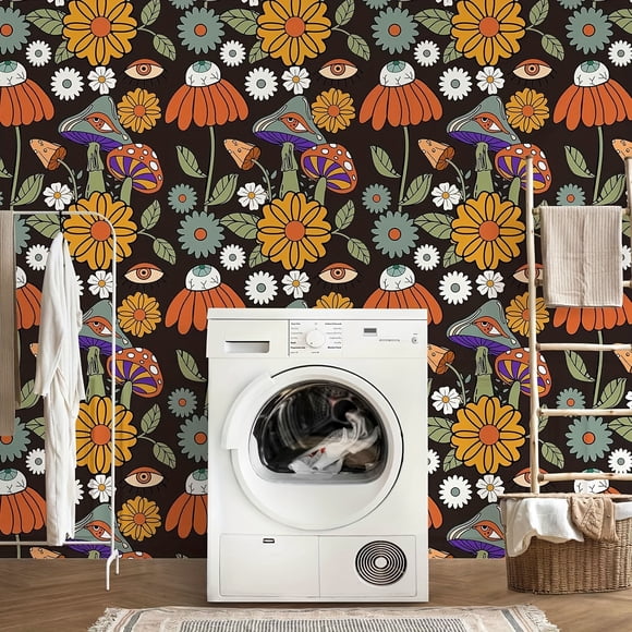 1 Roll Mushroom & Floral Peel & Stick Wallpaper - Quick-Apply, Waterproof, Removable for Living Areas & Furniture - Fall Boho Aesthetic, Instant Room Transformation