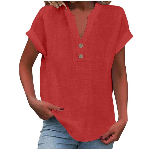 Hot Sale!! Mode Décontractée pour Femmes Col en V Boutonné Manches Courtes T-Shirt