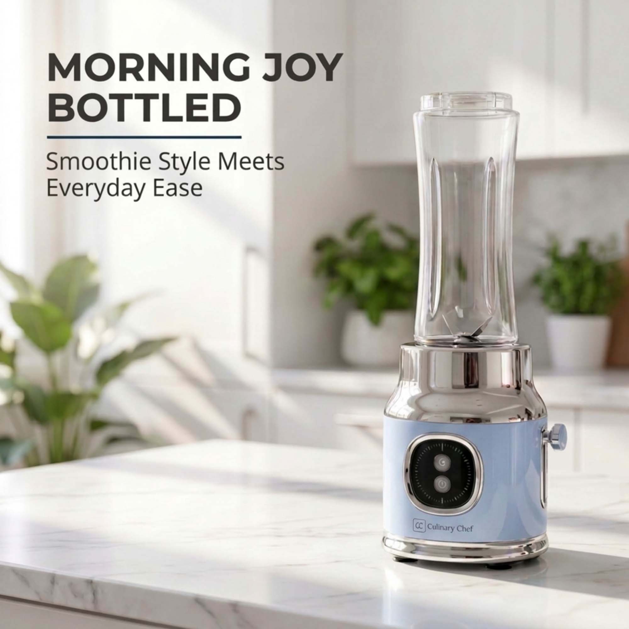Culinary Chef 300-Watt Retro Smoothie Maker with Stainless Steel Blade, Mason Jar and Straw Included