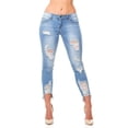 thumbnail image 1 of VIP Jeans Junior Ripped and Distressed Frayed Hem Skinny Stretch Jeans, Light Blue, Size 15, 1 of 10