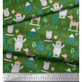 thumbnail image 2 of Soimoi Green Modal Satin Fabric Bear & Reindeer Cartoon Printed Fabric 1 Yard 42 Inch Wide, 2 of 5