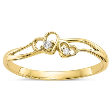 10K Yellow Gold CZ Double Heart Ring
