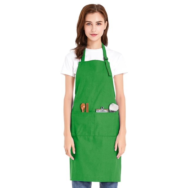 (Price/each)Opromo Unisex Cotton Canvas Adjustable Chef Kitchen Aprons with 2 Pockets-Kelly Green-XL