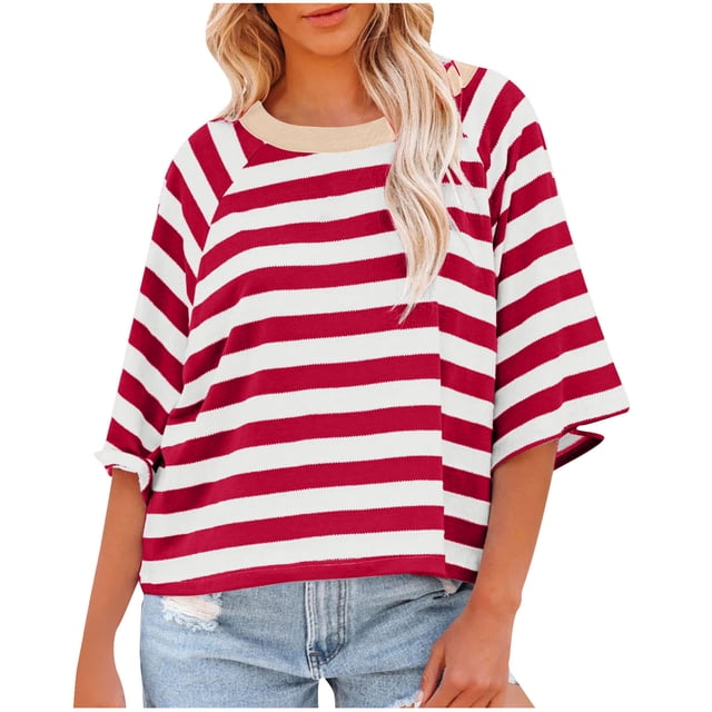 Penkiiy Chemise pour Femme en Lin à Manches 3/4, Chemise à Col Rond Unie à la Mode, Chemise à Manches Longues à Col Rond pour Femme/chemise 2TG Rouge
