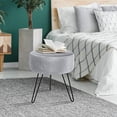 thumbnail image 4 of ® Velvet Footrest Stool, Round Mid-Century Modern Luxe Velvet Ottoman, Footstool Side Table, Removable Metal Leg Design (Gray), 4 of 5