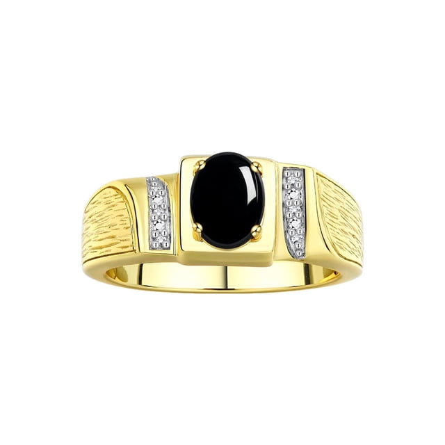 Rylos 14K Yellow Gold Classic 8X6MM Oval Cabochon Onyx & Sparkling Diamond Ring - Birthstone Jewelry for Men -Size 10