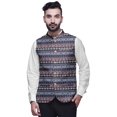 thumbnail image 1 of Atasi Light Peach Patchwork Printed Wedding Jackets For Men Nehru Jacket Waist Coat For Festive Season-Large, 1 of 6