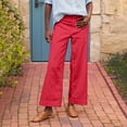 thumbnail image 2 of Women's Linen Pants - High Waisted Flare Wide Leg Capri Work Pants with Pockets, 2 of 6