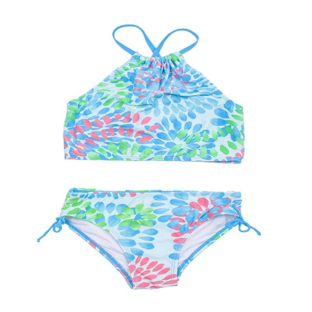 2Pcs Kids Girl Tie Dye Bikini Set Fish Scale Ruffle Halter Swimsuit Toddler One Shoulder Bathing Suit Summer Outfits Set