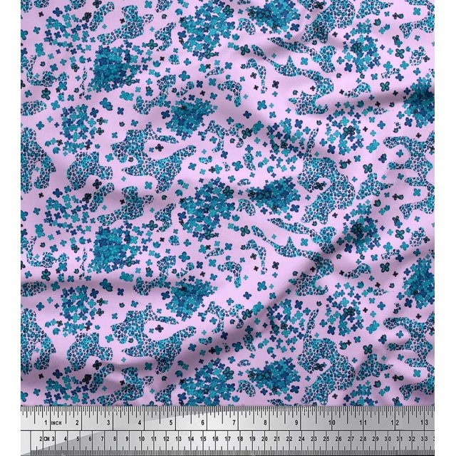 Soimoi Polyester Crepe Fabric Floral & Leopard Animal Skin Fabric Prints by Yard 52 Inch Wide