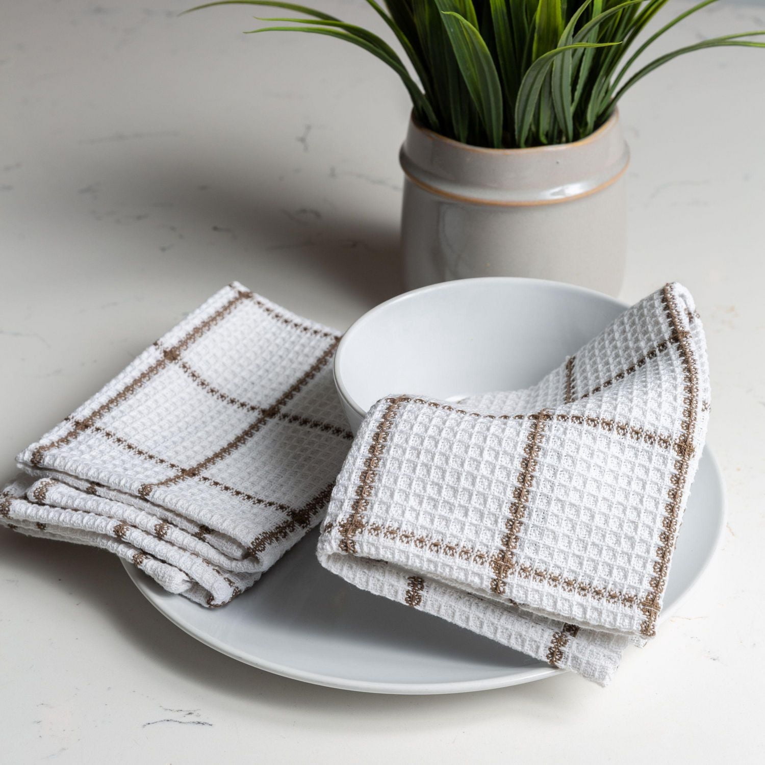 Serviettes à vaisselle FabStyles Solo gaufres, lot de 4, coton filé à l'anneau, lavable en machine, linges à vaisselle longue durée, torchons