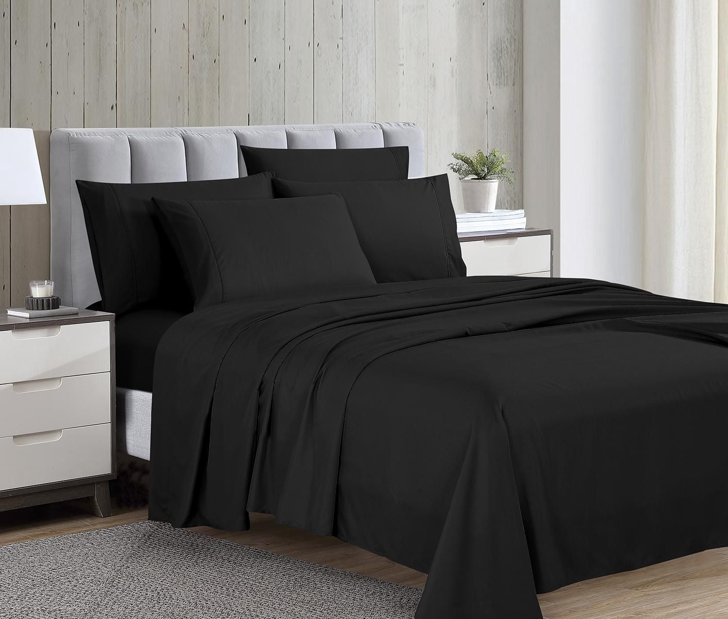 Swift Home Luxury 6-Piece Sheet Set with Extra Pillow Case, Queen, Black