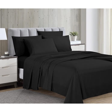 Swift Home Luxury 6-Piece Sheet Set with Extra Pillow Case, Double, Black