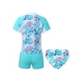 thumbnail image 2 of iiniim Girls Short Sleeve Rash Guard Set with Briefs 3Pcs Summer Swimsuit for Surfing Diving Leaf 6, 2 of 7