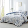 thumbnail image 4 of JOLUSERE Duvet Cover Queen Size,3 Pieces Botanical Floral Leaf Reversible Bedding Set,Light Blue White, 4 of 11