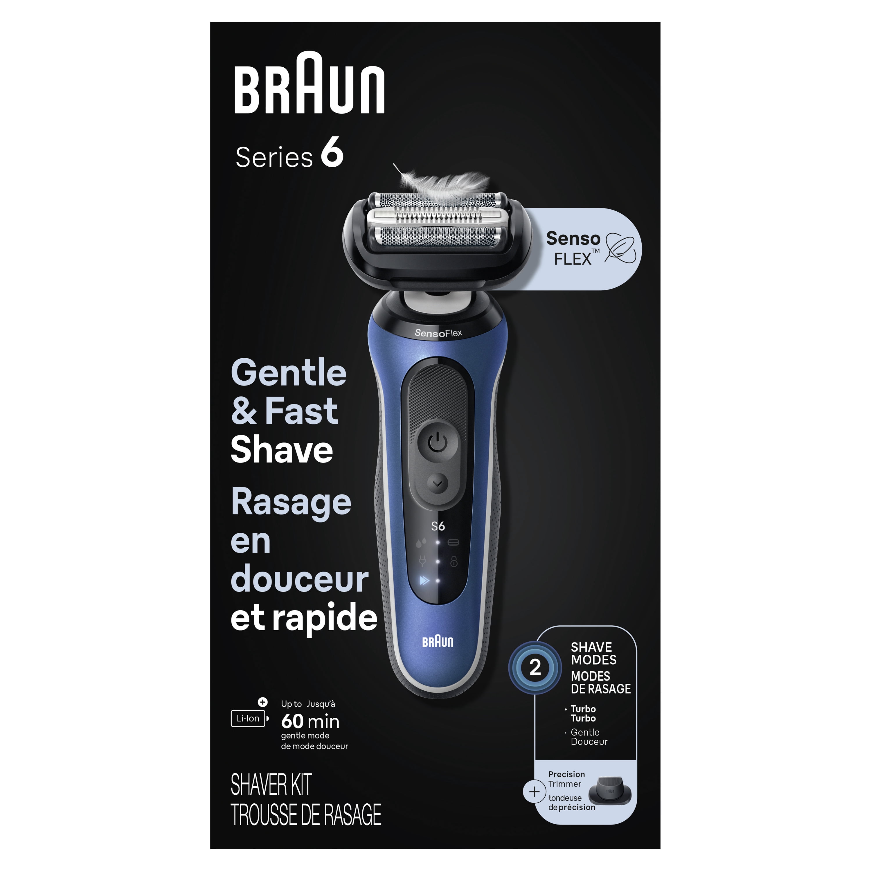 Braun Electric Shaver for Men, Series 6 6120s, Wet & Dry Shave, Turbo & Gentle Shaving Modes, Foil Shaver, Engineered in Germany, With Precision Trimmer & Pouch, Blue
