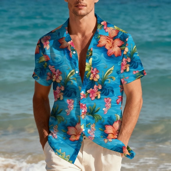 Jovati Hawaiian Shirt for Men Unisex Summer Beach Casual Short Sleeve Button Down Printed Lightweight Polyester Spandex Blend