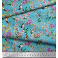 thumbnail image 3 of Soimoi Blue Rayon Fabric Floral,American Robin & Bluebird Bird Print Sewing Fabric BTY 56 Inch Wide, 3 of 3