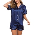 thumbnail image 2 of Womens Silk Satin Pajamas Set Two-Piece Sleepwear Loungewear Button-Down Sets, 2 of 9