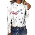 thumbnail image 1 of IROINNID T-Shirt à Manches Longues en Polyester Réduit pour Femmes, Quotidien Été, Aguichant, Plissé, Imprimé, Coupe Régulière, Col Rond, Haut à Boutons, Blanc, 1 of 5