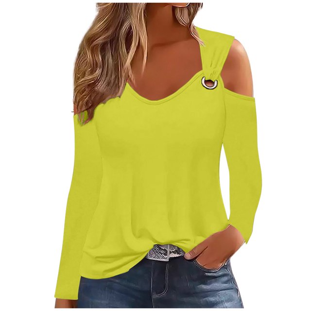 Yuyuzo Womens Tunic Tops Cold Shoulder Long Sleeve Shirts Loose Solid Color Lightweight Tee Tops