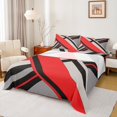 thumbnail image 1 of Erosebridal Ensemble de Draps à Rayures Géométriques Format Simple, Ensembles de Literie Art Abstrait Moderne Format Simple, Draps Rouges et Gris Simple, Décoration de Chambre Super Douillette, 3 Pcs, 1 of 7