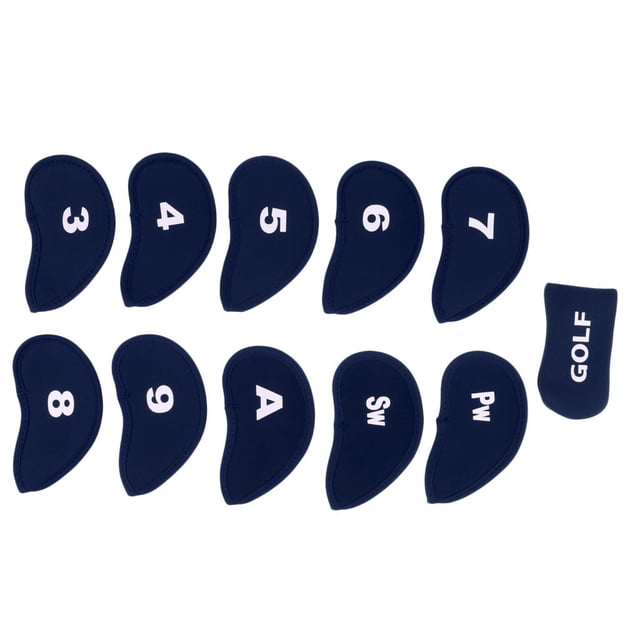 S SERENABLE 10pcs Neoprene Golf Iron Head Covers+1 Pcs Golf Putter Headcovers Blue