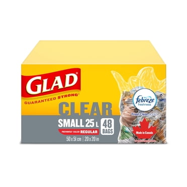 Glad® Sacs à Ordures Transparents Easy-Tie® pour Cuisine - Petits 25 Litres, 48 Sacs