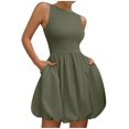 thumbnail image 4 of Ovzne Robes pour Femmes 2025 Robe Femmes Dames Mode Sans Manches Col Rond Uni Robe avec Poches Robe Courte Mini Robes Robe de Printemps Liquidation, 4 of 7