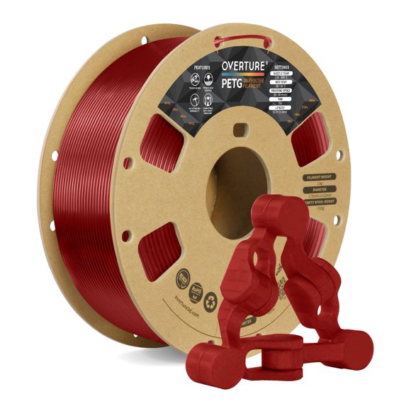 OVERTURE 3D Filament Clear PETG Filament 1.75mm PETG Transparent Red 3D Printer Consumables 1kg Filament (2.2lbs) Dimensional Accuracy +/- 0.05mm