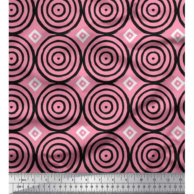 Soimoi Rayon Fabric Diamond & Circle Block Print Fabric by Yard 56 Inch Wide